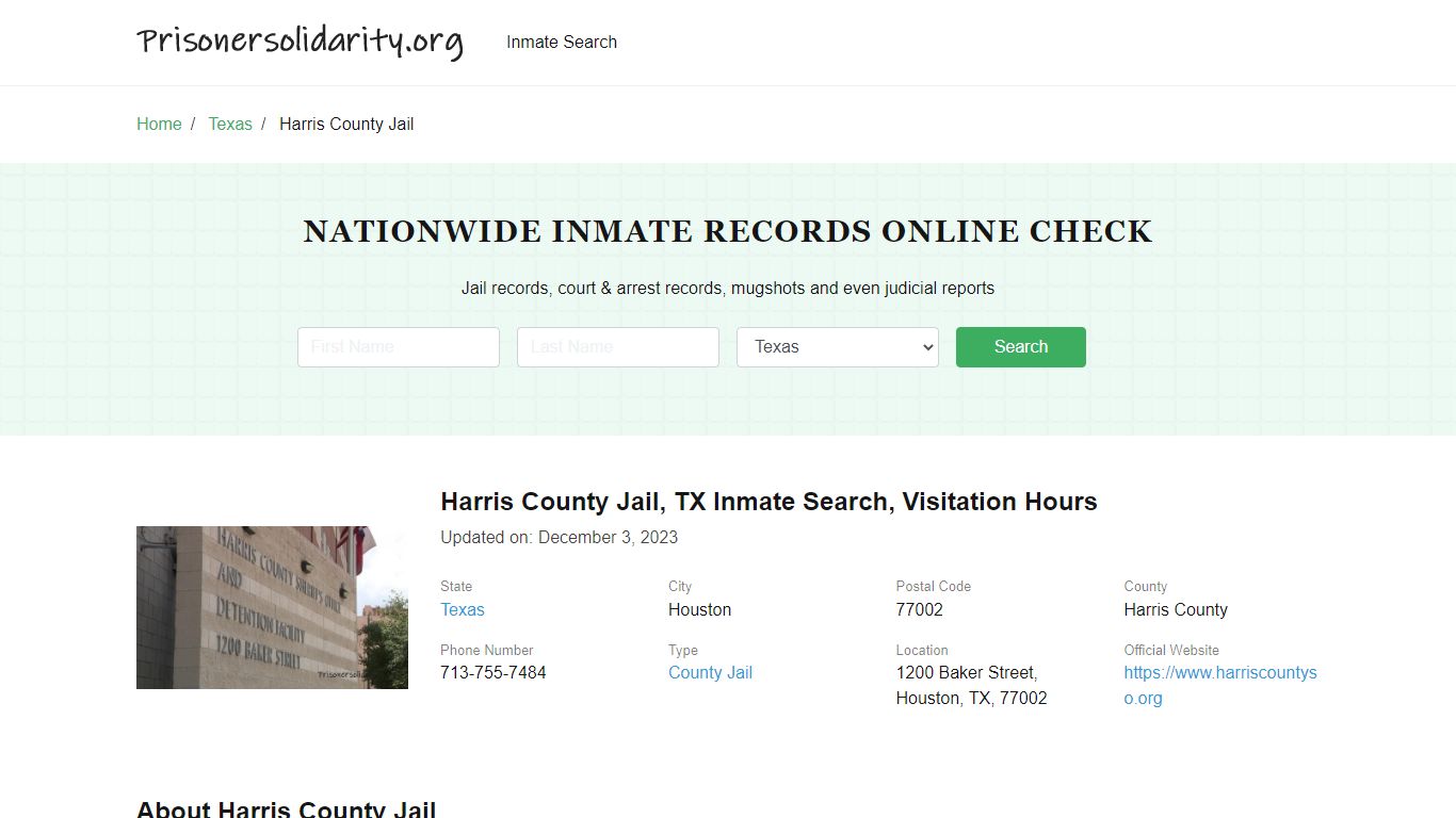 Harris County Jail , TX Inmate Search, Visitation Hours